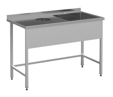 Стіл-мийка виробничий з отвором для сміття бе...