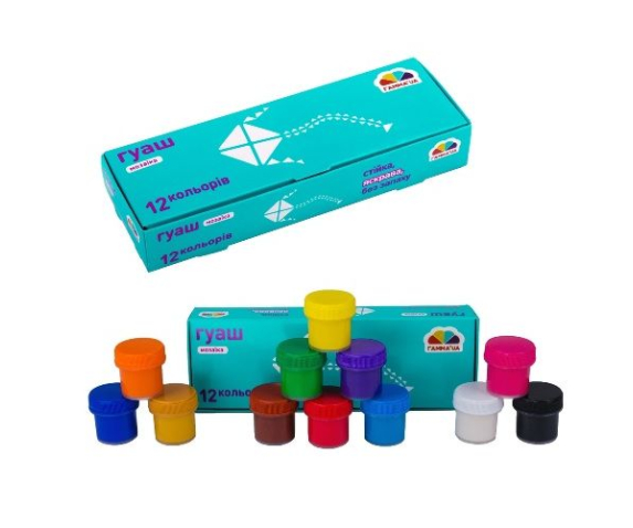 Фарба гуаш 12 кольорів