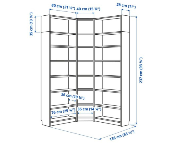 Кутова комбінована шафа з відкритими поличками