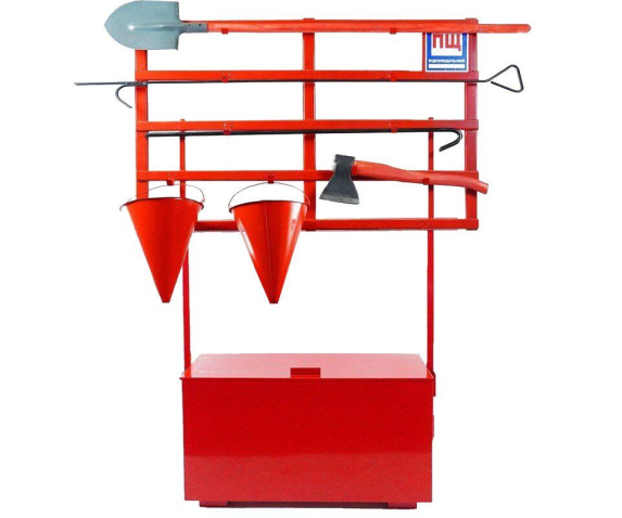 Стенд пожежний з щитом відкритого типу стаціонарний (з комплектацією багор/лом/лопата/топор/відро 2)