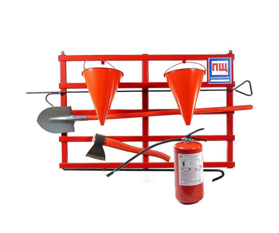 Щит пожежний відкритого типу (з комплектацією багор/лом/лопата/топор/відро 2) + Вогнегасник порошковий ВП-5 (ОП-5)