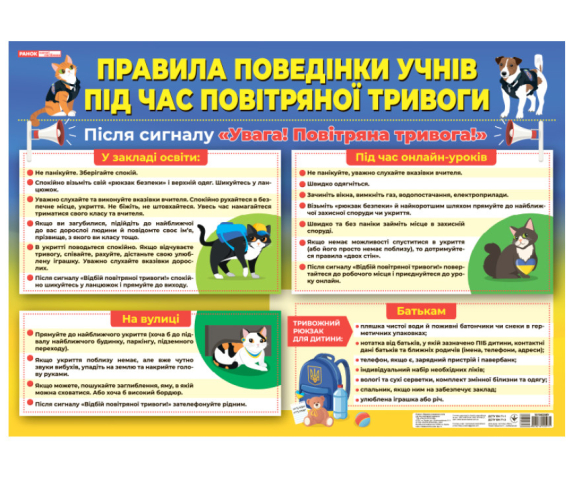 Плакат "Правила поведінки учнів під час повітряної тривоги"