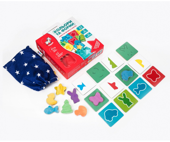 Дерев'яні фігурки в мішечку "Кольори та форми"