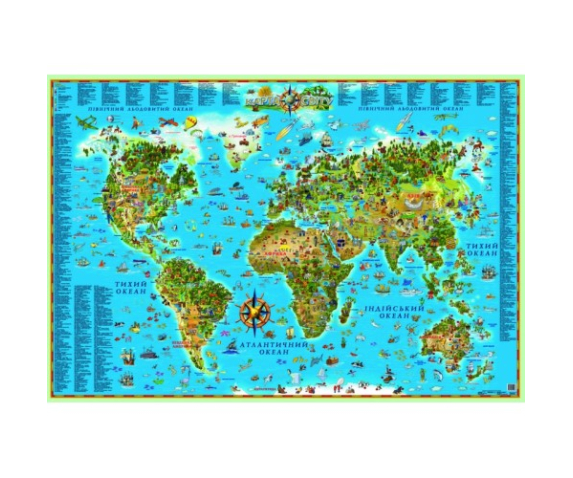 Карта світу для дітей на картоні на планках