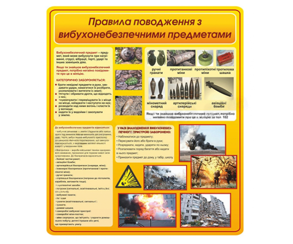 Стенд «Правила поводження з вибухонебезпечними предметами»