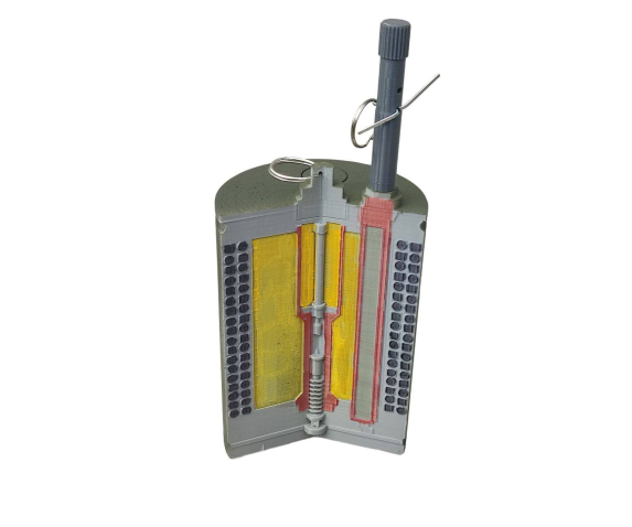 Протипіхотна вистрибуюча уламкова міна кругового ураження «ОЗМ-72» макет у розрізі