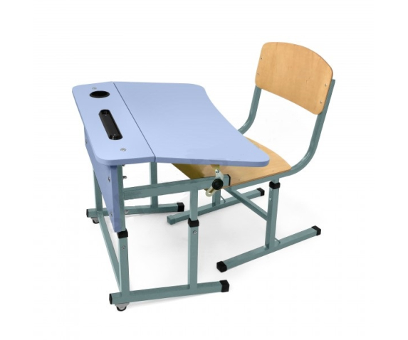 Парта одномісна з регулюванням кута нахилу стільниці 0-12° та стілець учнівський (комплект)