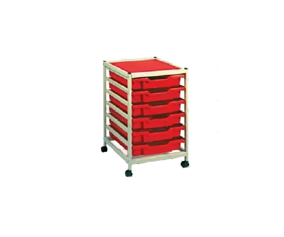 Мобільний стелаж пластиковий для зберігання дидактичного матеріалу (на 6 контейнерів F1)