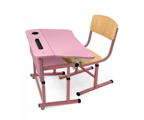 Парта одномісна з регулюванням кута нахилу стільниці 0-12° з полицею та стілець учнівський (комплект)