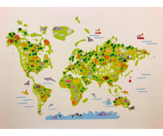 Тематична стінна карта світу "Тваринний світ" (на клейкому вінілі)