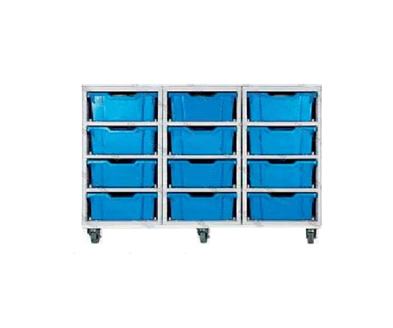 Мобільний стелаж пластиковий для зберігання дидактичного матеріалу (на 12 контейнерів F2)