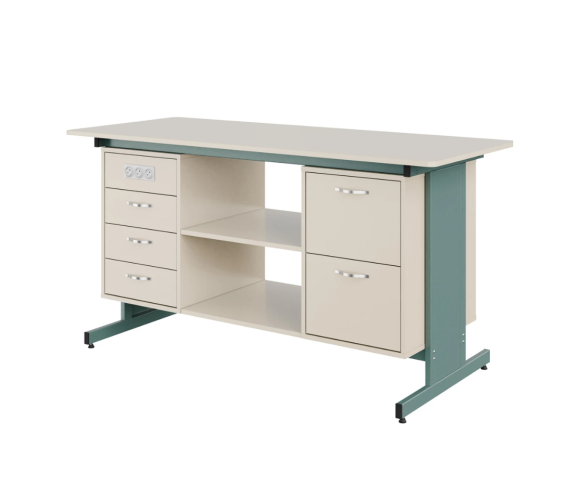 Стіл демонстраційний двотумбовий з розетками ЛДСП