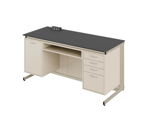 Стіл демонстраційний з розетками та полицею МДФ+HPL