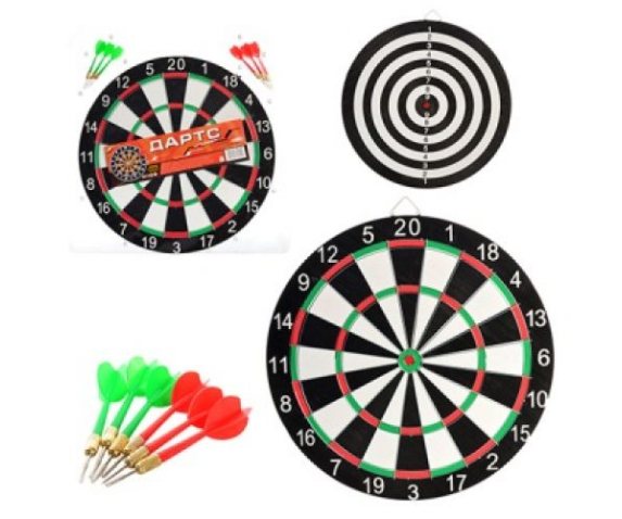 Дартс 17" двухсторонній, 6 дротиків в слюді 46,5х49х1,5см